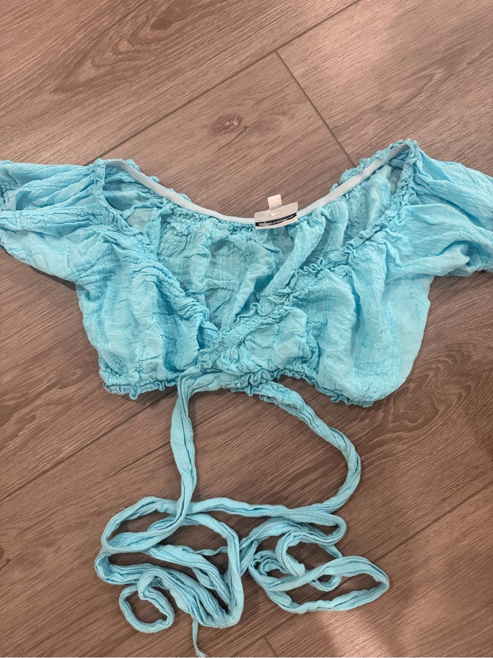 Tie-Front Off-Shoulder Crop Top in Light Blue
